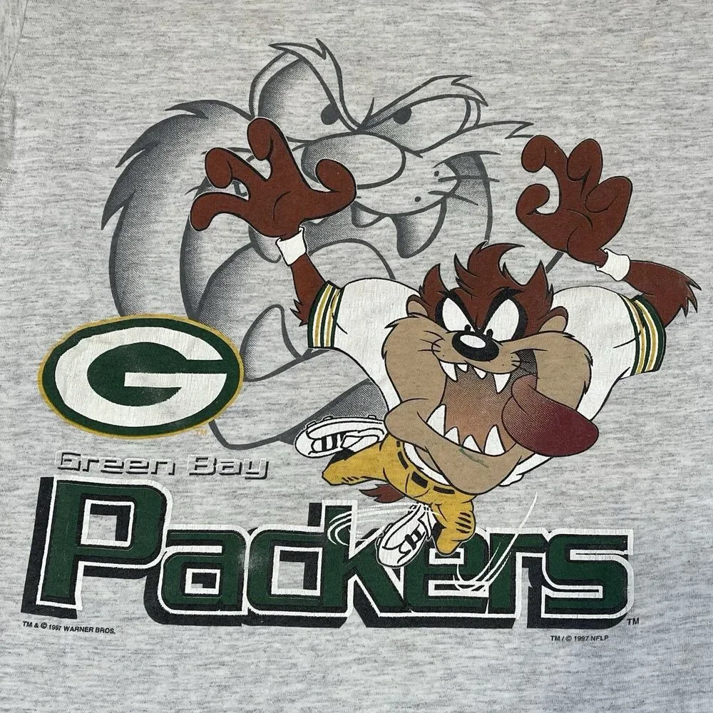 Vintage 1997 Green Bay Packers Taz T-Shirt Warner Bros Looney Toons YOUTH 12/14 - Picture 2 of 11